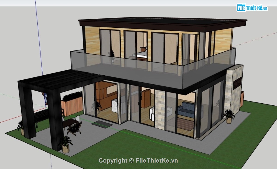 su biệt thự 2 tầng,model su biệt thự,sketchup biệt thự