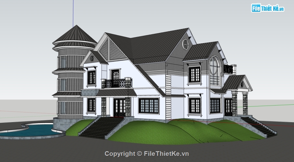 biệt thự 2 tầng,file su biệt thự,model su biệt thự