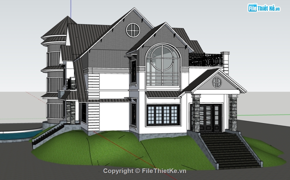 biệt thự 2 tầng,file su biệt thự,model su biệt thự