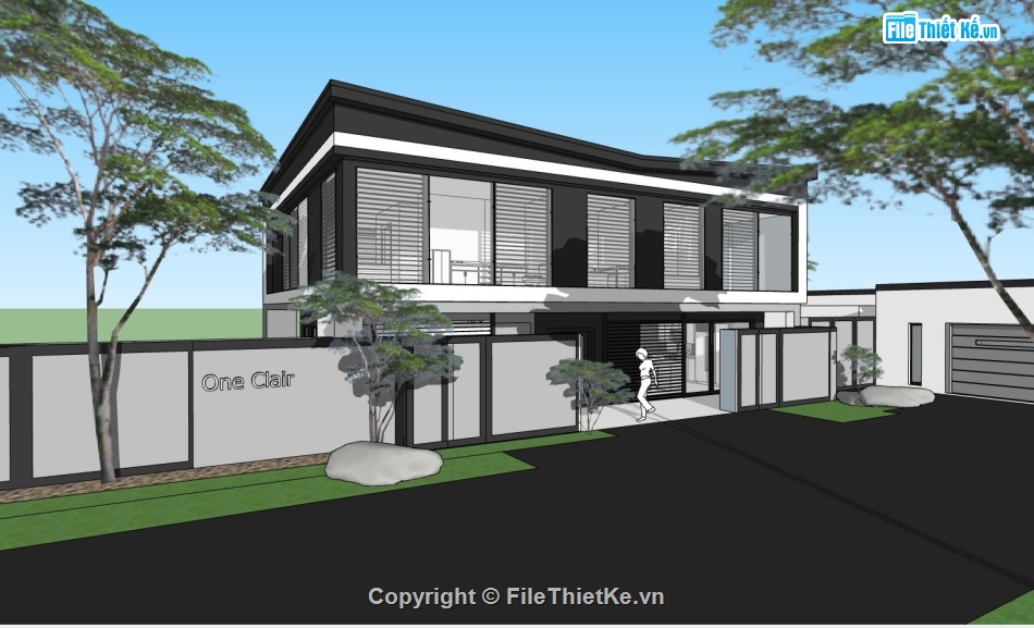 Biệt thự  2 tầng,model biệt thự 2 tầng,file sketchup biệt thự 2 tầng