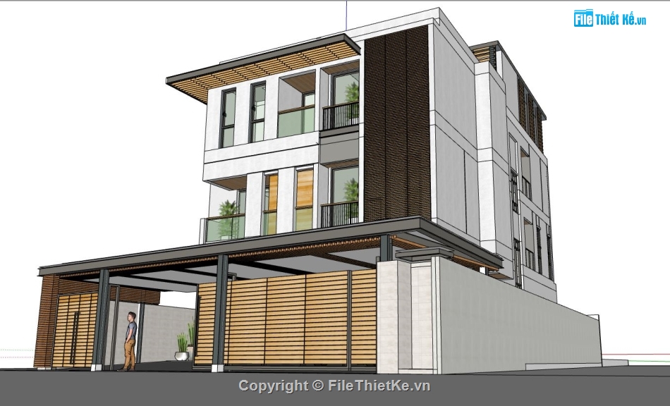 bt 3 tầng 1 tum,file sketchup biệt thự 3 tầng,sketchup biệt thự 3 tầng 1tum