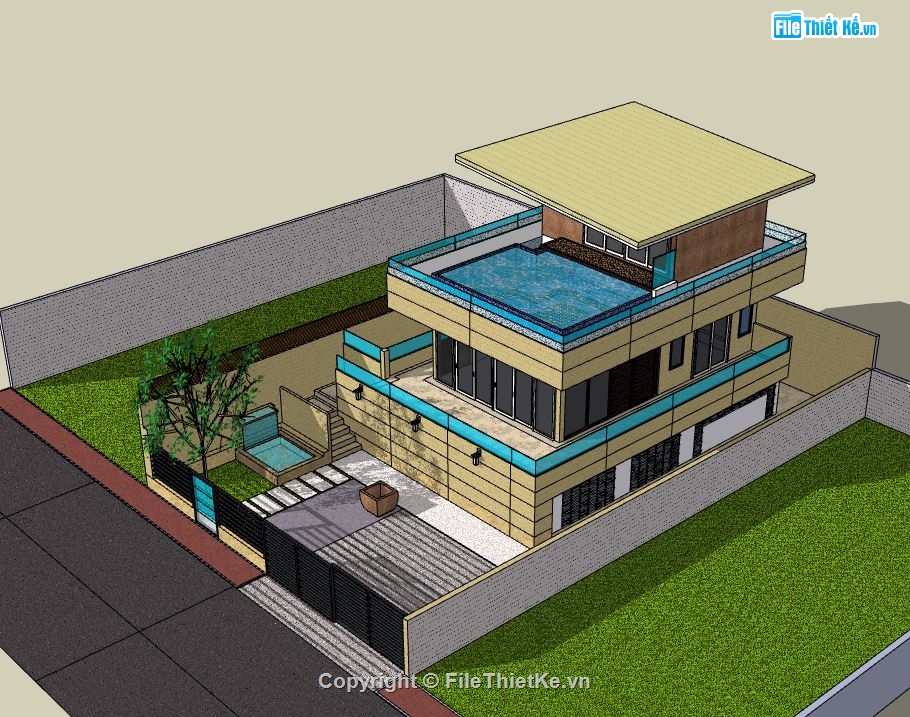 Biệt thự 3 tầng,model su biệt thự 3 tầng,sketchup biệt thự 3 tâng