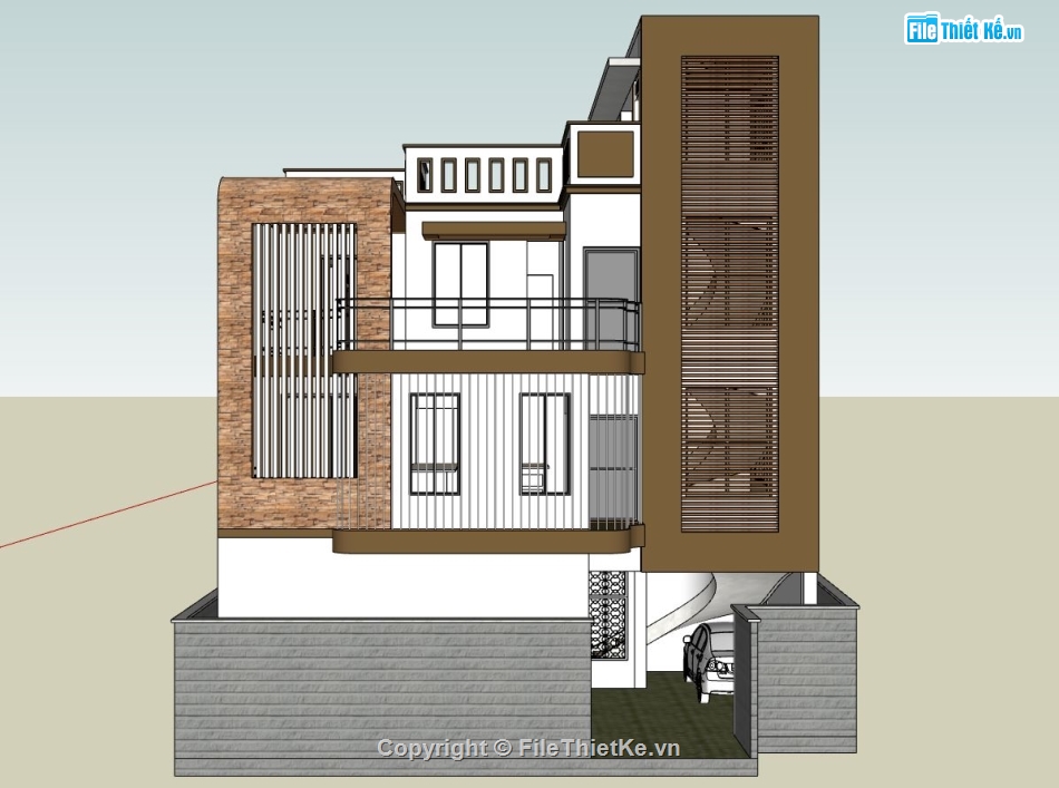 biệt thự 3 tầng,sketchup biệt thự 3 tầng,biệt thự hiện đại