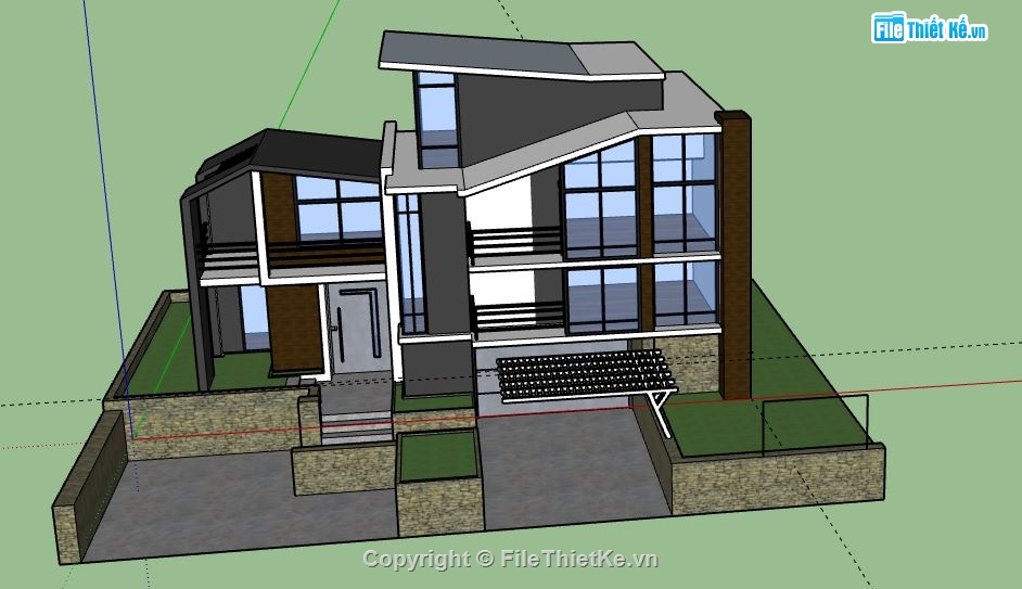 Biệt thự 3 tầng,file su biệt thự 3 tầng,model su biệt thự 3 tầng,sketchup biệt thự 3 tầng