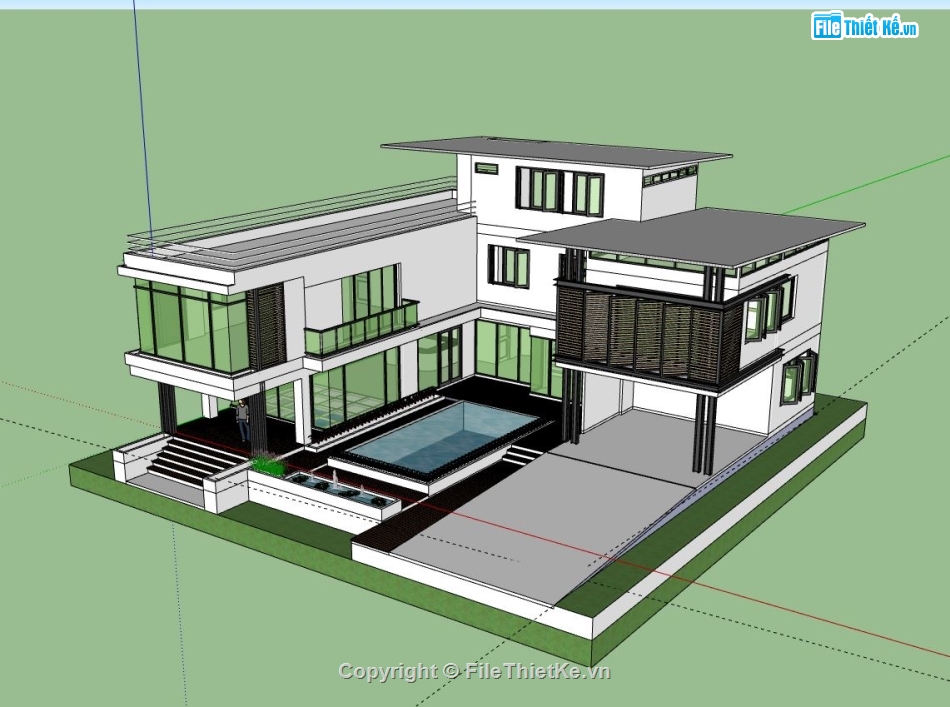 Biệt thự 3 tầng,file su biệt thự 3 tầng,sketchup biệt thự 3 tâng