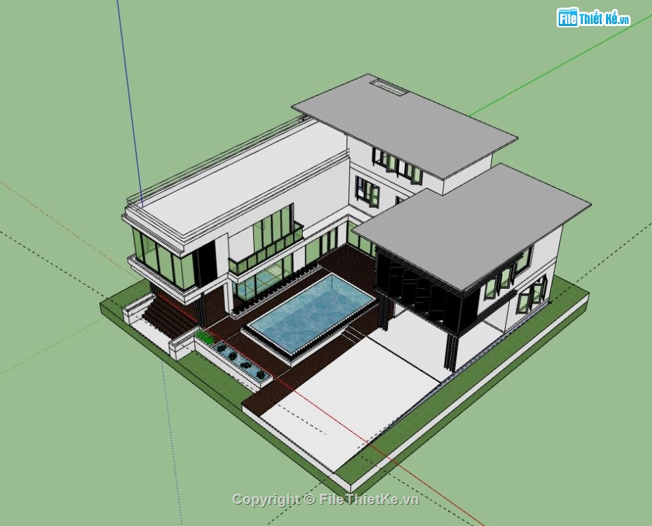 Biệt thự 3 tầng,file su biệt thự 3 tầng,sketchup biệt thự 3 tâng