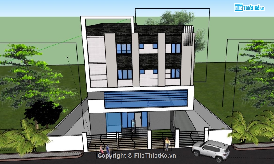 Biệt thự 3 tầng,model su biệt thự 3 tầng,biệt thự 3 tầng sketchup,file sketchup biệt thự 3 tầng