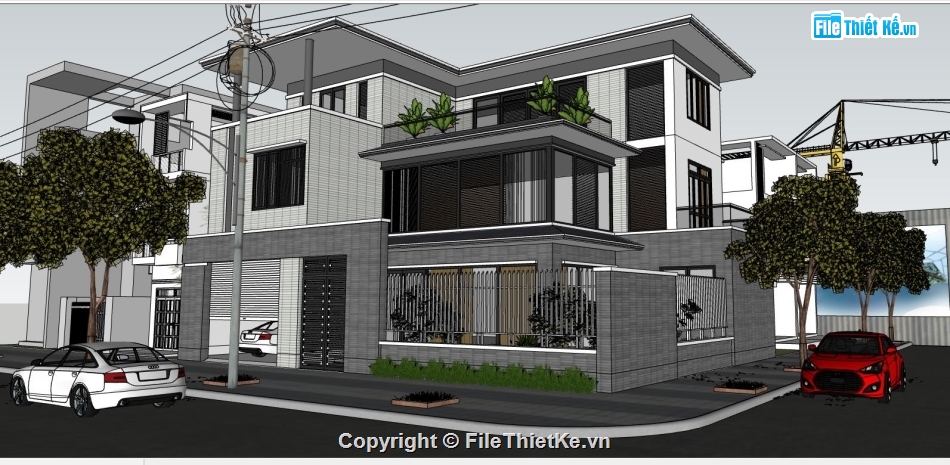 biệt thự 3 tầng,file sketchup biệt thự 3 tầng,mẫu biệt thự 3 tầng file su