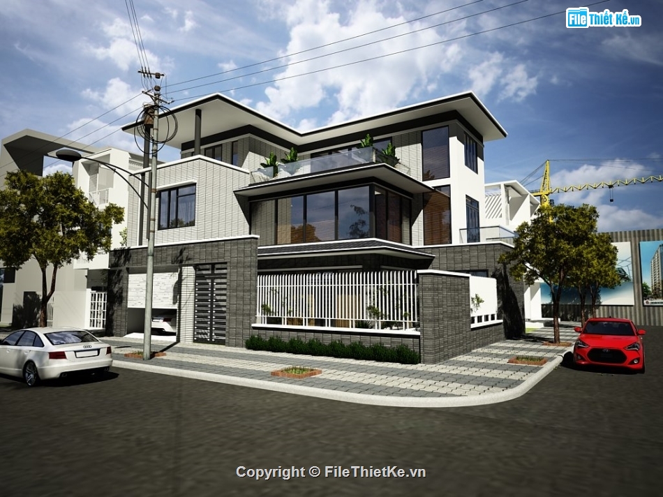 biệt thự 3 tầng,file sketchup biệt thự 3 tầng,mẫu biệt thự 3 tầng file su