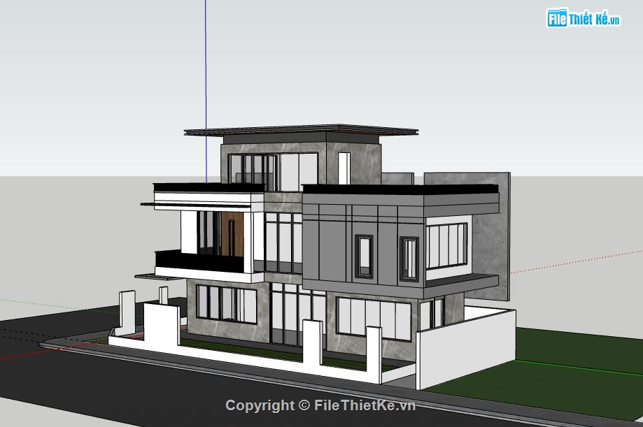 Biệt thự 3 tầng,file su biệt thự 3 tầng,sketchup biệt thự 3 tầng