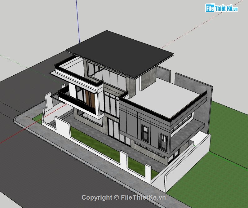 Biệt thự 3 tầng,file su biệt thự 3 tầng,sketchup biệt thự 3 tầng