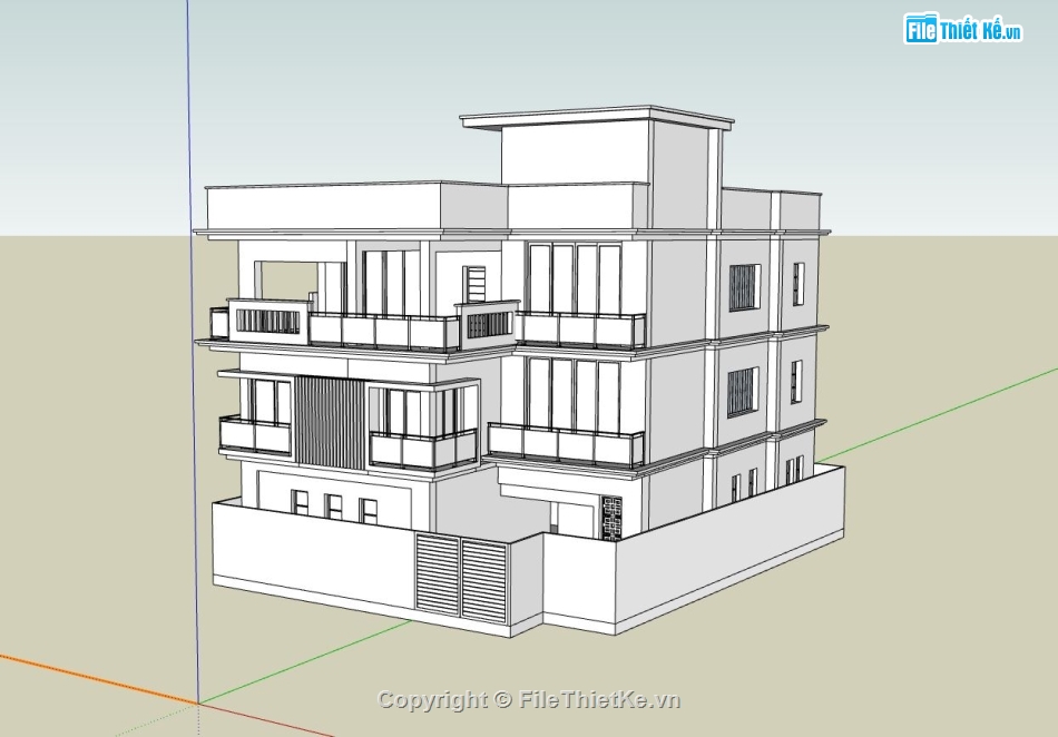 Biệt thự 3 tầng hiện đại,biệt thự 3 tầng,file sketchup biệt thự hiện đại