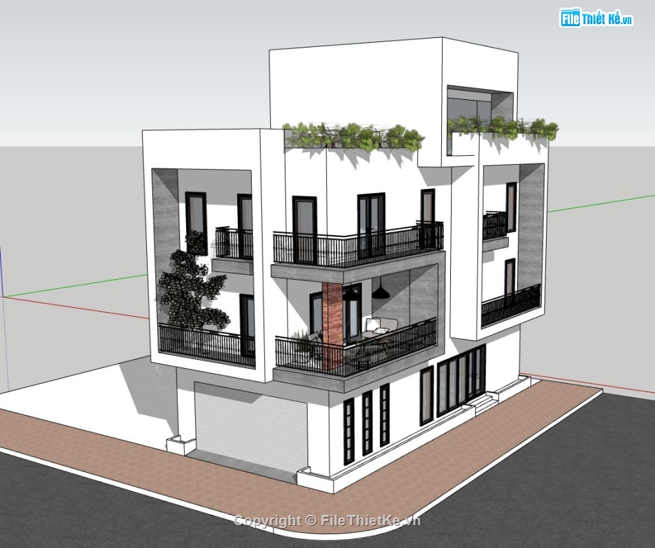 Biệt thự 3 tầng,sketchup biệt thự 3 tầng,biệt thự hiện đại