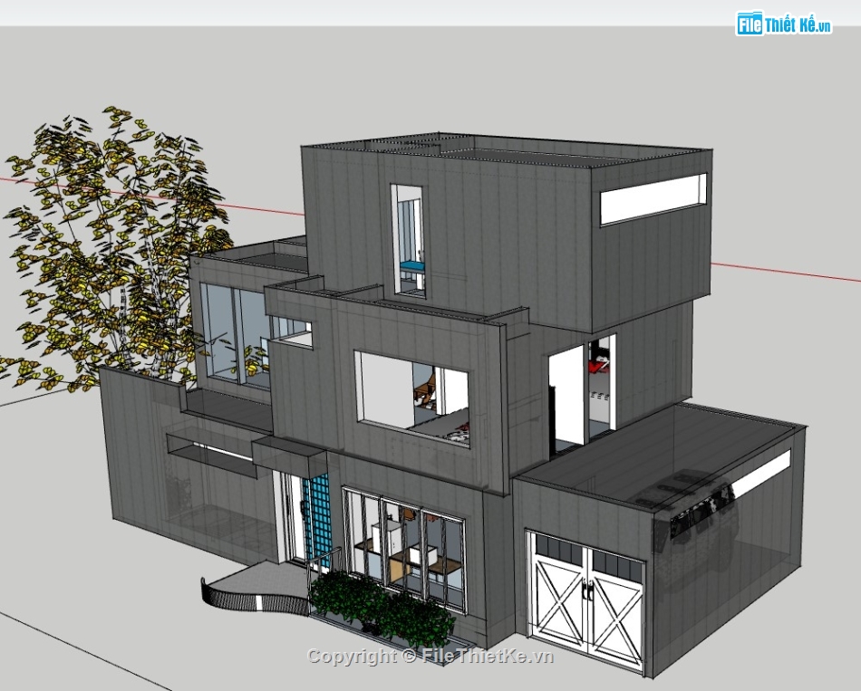 biệt thự 3 tầng,file su biệt thự,model su biệt thự
