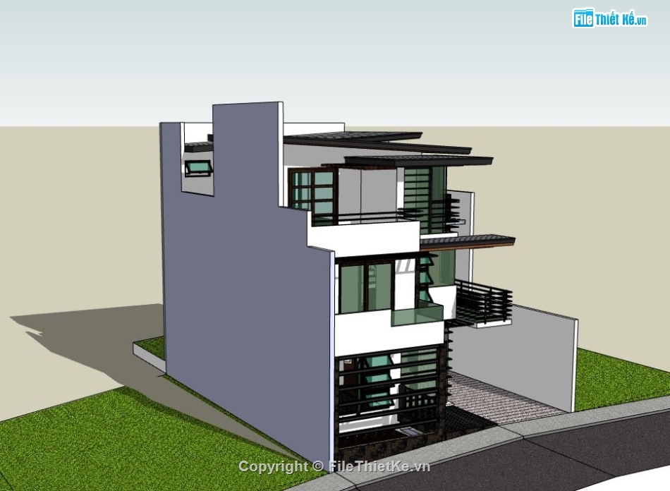 Biệt thự 3 tầng,model su biệt thự 3 tầng,sketchup biệt thự 3 tâng