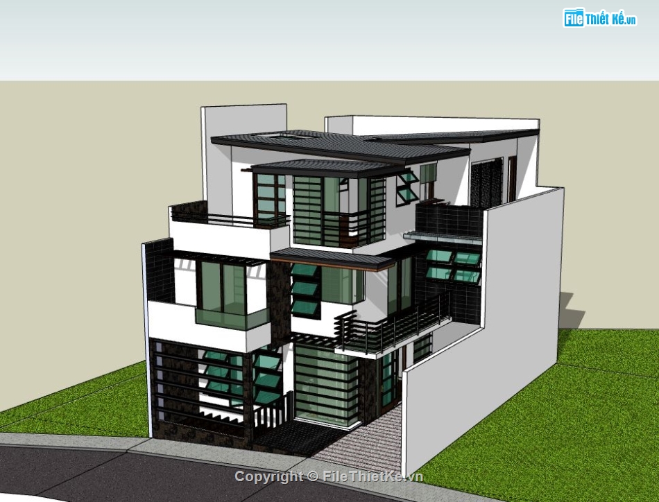 Biệt thự 3 tầng,model su biệt thự 3 tầng,sketchup biệt thự 3 tâng