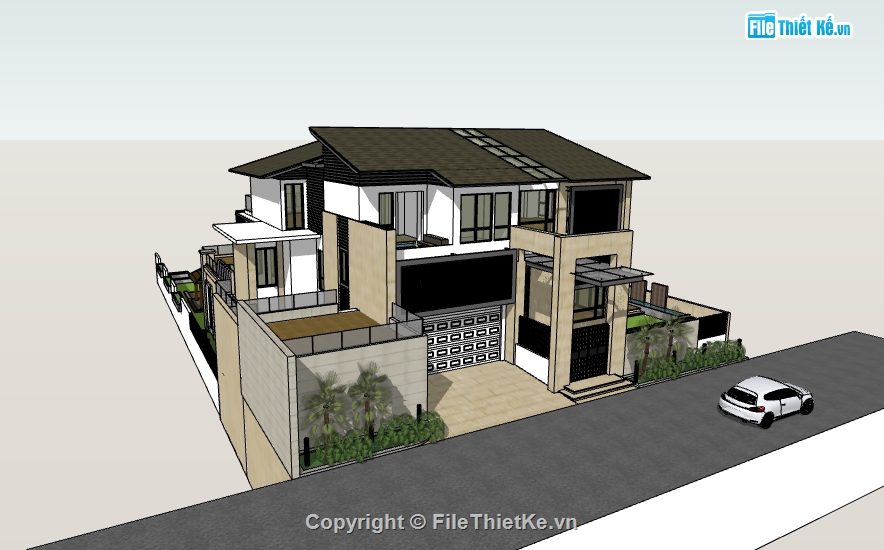 dựng bao cảnh biệt thự 3 tầng file su,biệt thự 3 tầng dựng model su,dựng 3d su nhà biệt thự hiện đại