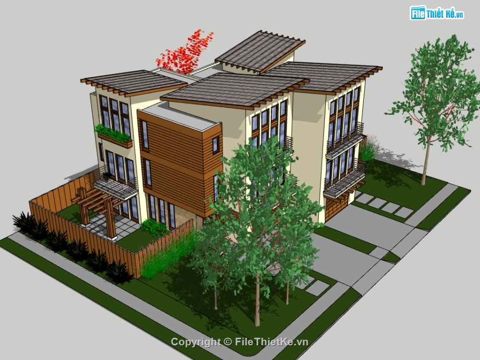 Dựng mẫu biệt thự 3 tầng file su,bao cảnh sketchup nhà biệt thự,3d su dựng biệt thự 3 tầng