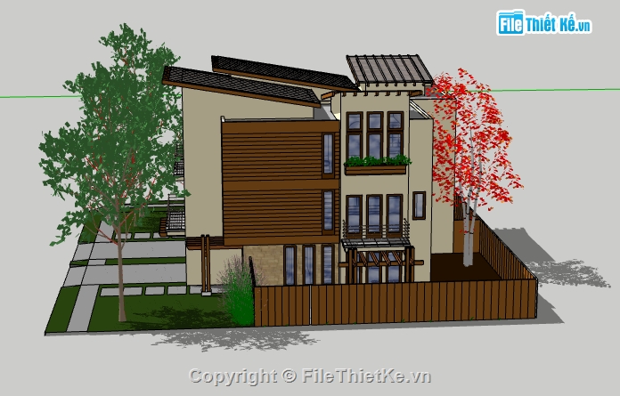 Dựng mẫu biệt thự 3 tầng file su,bao cảnh sketchup nhà biệt thự,3d su dựng biệt thự 3 tầng