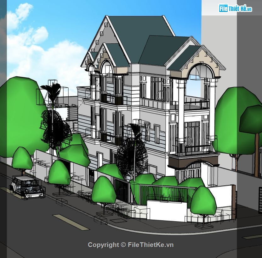 model su biệt thự 3 tầng,file sketchup biệt thự 3 tầng,su biệt thự 3 tầng