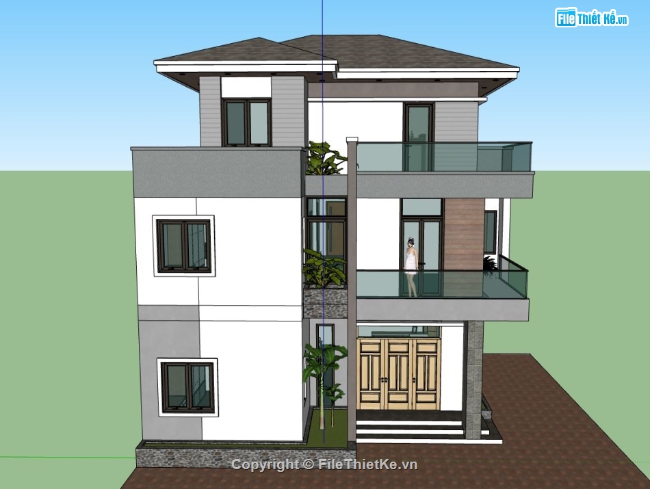 biệt thự 3 tầng,model biệt thự 3 tầng,sketchup biệt thự 3 tầng