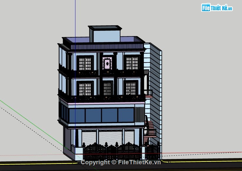 Biệt thự 4 tầng,model su biệt thự 4 tầng,sketchup biệt thự 4 tầng