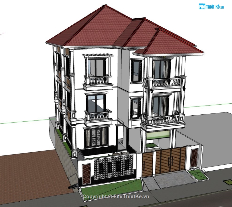 Biệt thự  4 tầng,file sketchup biệt thự 4 tầng,model su biệt thự 4 tầng