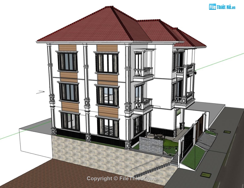 Biệt thự  4 tầng,file sketchup biệt thự 4 tầng,model su biệt thự 4 tầng