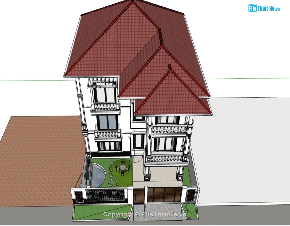 Biệt thự  4 tầng,file sketchup biệt thự 4 tầng,model su biệt thự 4 tầng