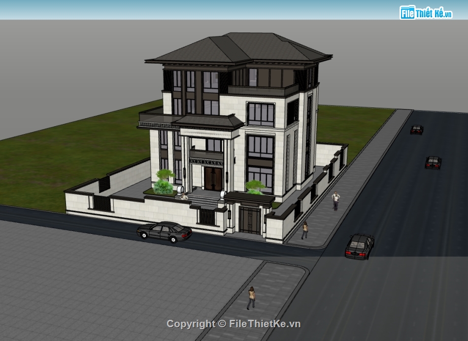 su biệt thự,sketchup biệt thự,su biệt thự 4 tầng