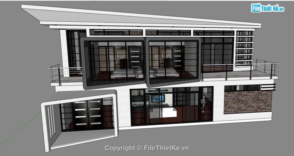 Biệt thự 2 tầng hiện đại,Biệt thự  2 tầng,file sketchup biệt thự 2 tầng