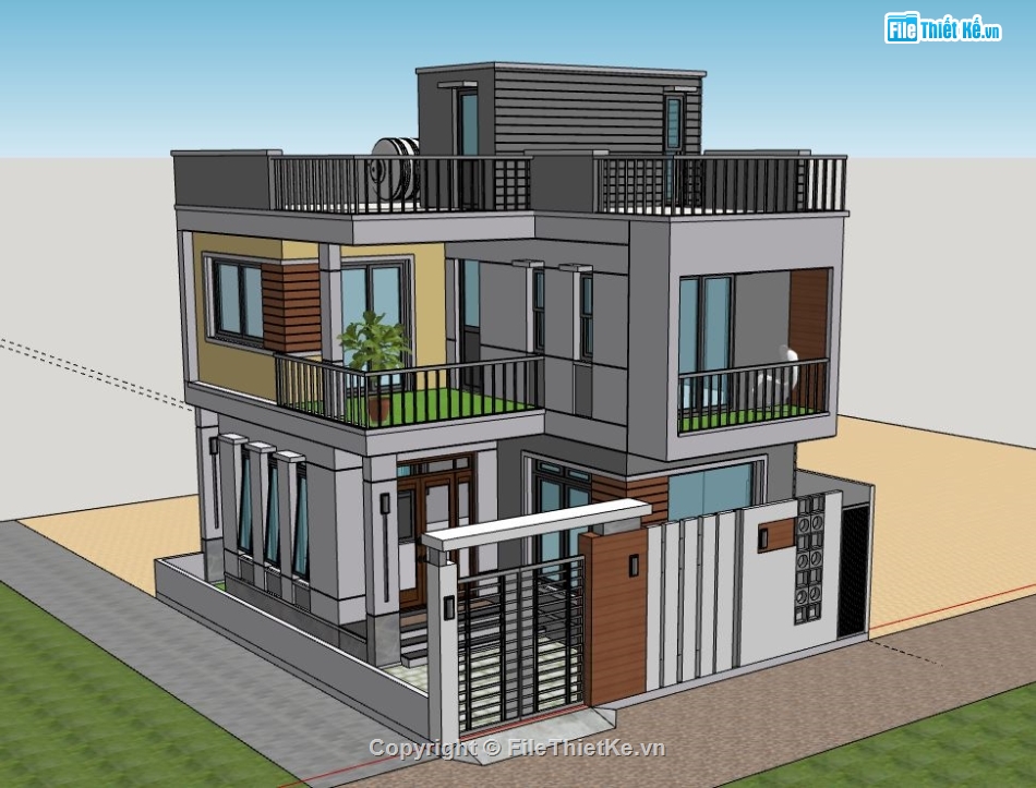 Biệt thự 2 tầng hiện đại,model su biệt thự 2 tầng,biệt thự 2 tầng file sketchup,sketchup biệt thự 2 tầng