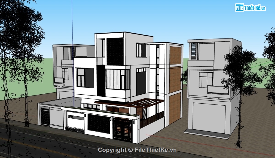 Biệt thự 3 tầng hiện đại,file su biệt thự 3 tầng,sketchup biệt thự