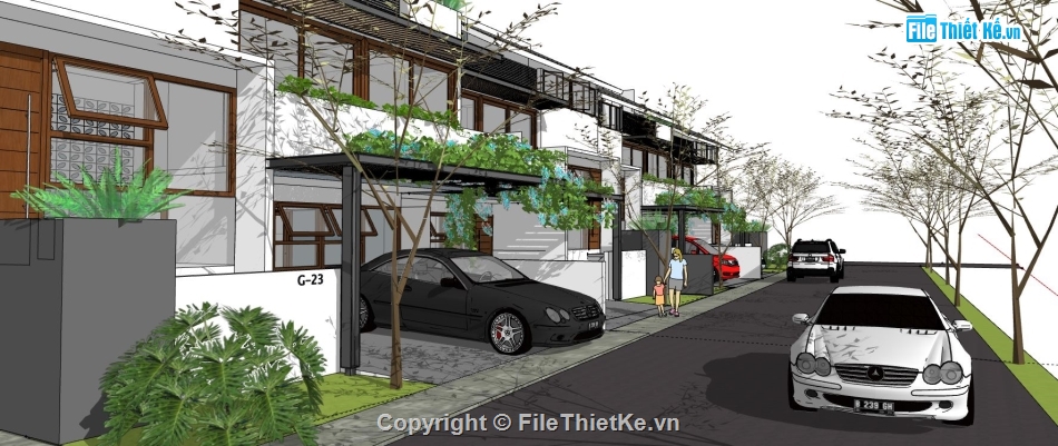 sketchup biệt thự,thiết kế biệt thự liền kề file su,biệt thự su 2 tầng