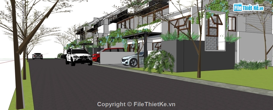 sketchup biệt thự,thiết kế biệt thự liền kề file su,biệt thự su 2 tầng