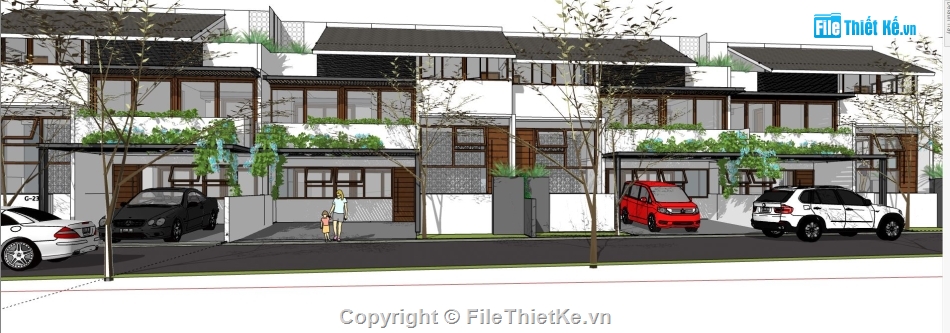 sketchup biệt thự,thiết kế biệt thự liền kề file su,biệt thự su 2 tầng