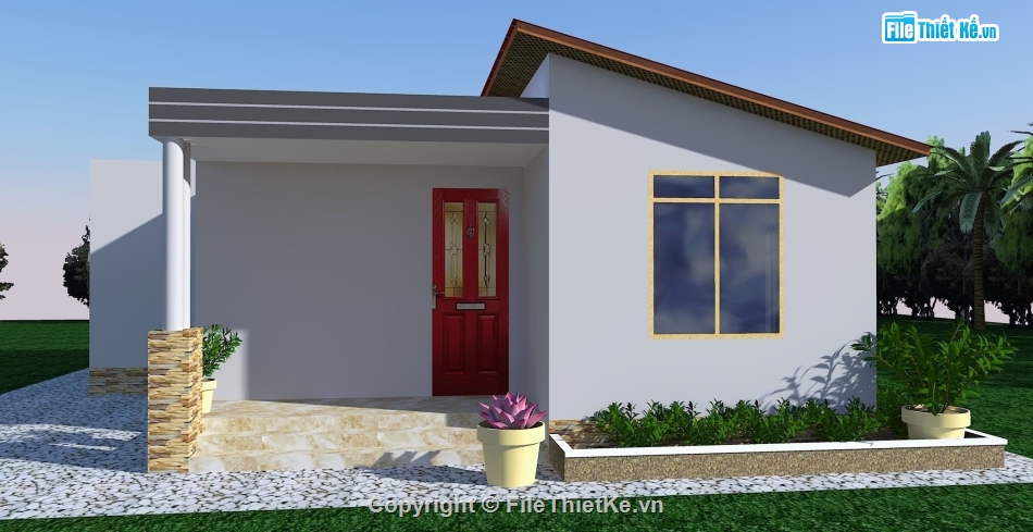 Biệt thự mái lệch,Model su biệt thự mái lệch,biệt thự 1 tầng,file su biệt thự 1 tầng,sketchup biệt thự 1 tầng