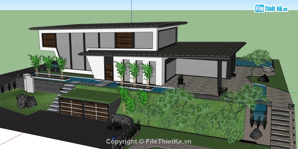 Biệt thự  2 tầng,Biệt thự nghỉ dưỡng 2 tầng,su biệt thự 2 tầng,model sketchup biệt thự 2 tầng