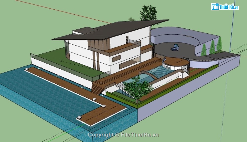 Biệt thự nghỉ dưỡng,model su biệt thự 2 tầng,file su biệt thự 2 tầng,mẫu biệt thự 2 tầng sketchup