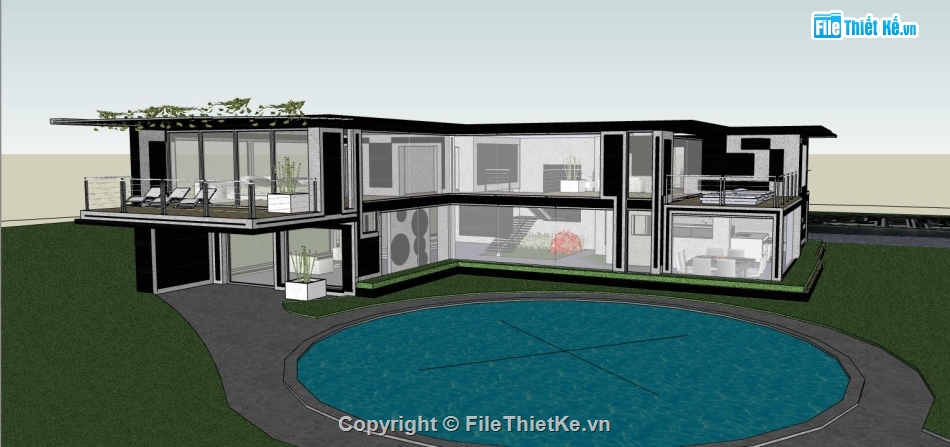 Biệt thự model su,mẫu biệt thự sketchup,model su biệt thự