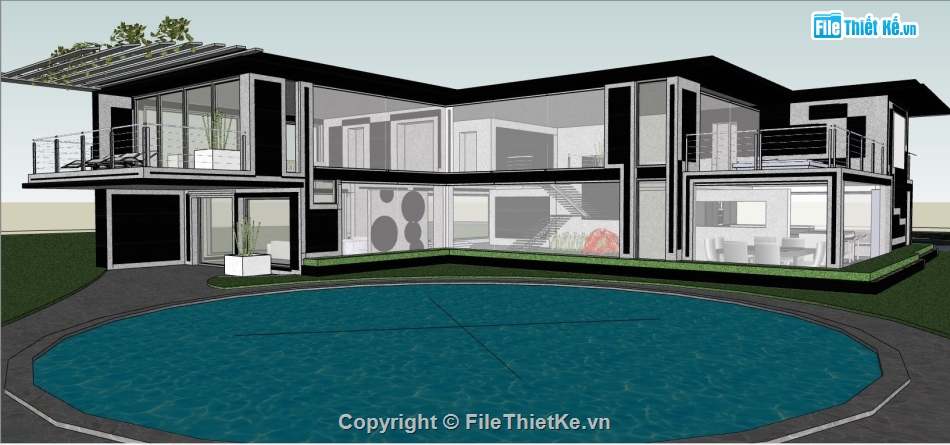 Biệt thự model su,mẫu biệt thự sketchup,model su biệt thự