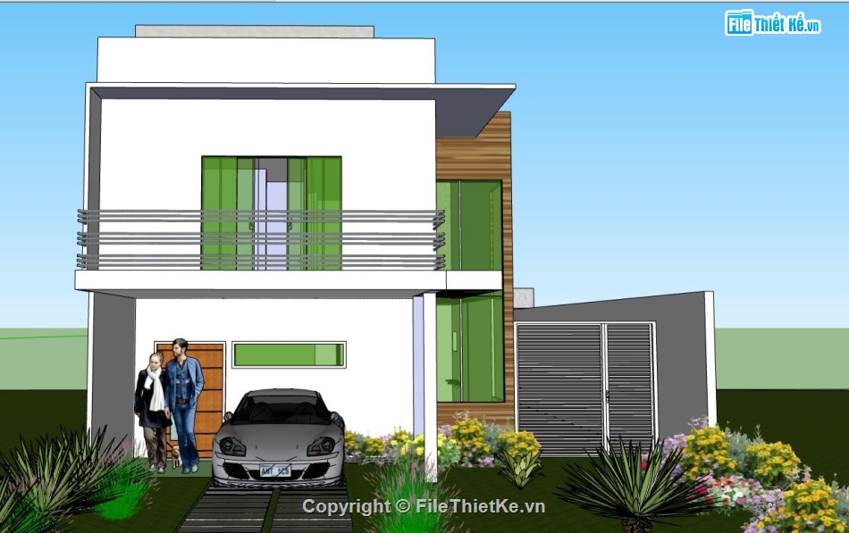 Biệt thự  2 tầng,file sketchup biệt thự 2 tầng,file su biệt thự 2 tầng