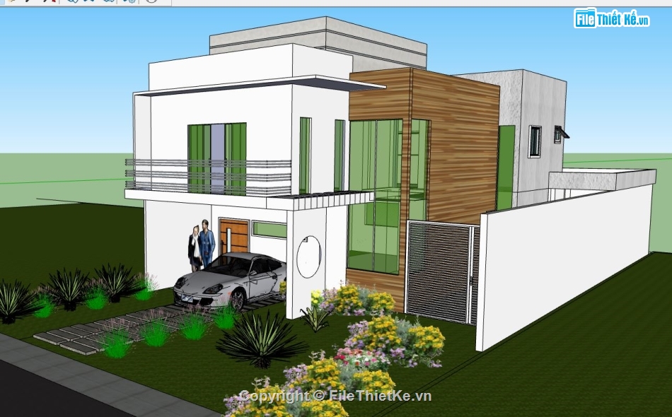 Biệt thự  2 tầng,file sketchup biệt thự 2 tầng,file su biệt thự 2 tầng