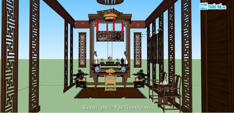 phòng thờ su,model nội thất phòng thờ,model su nội thất phòng thờ,file sketchup nội thất phòng thờ