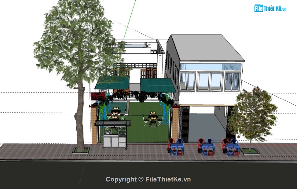 Cafe 2 tầng,file su cafe 2 tầng,sketchup cafe 2 tầng