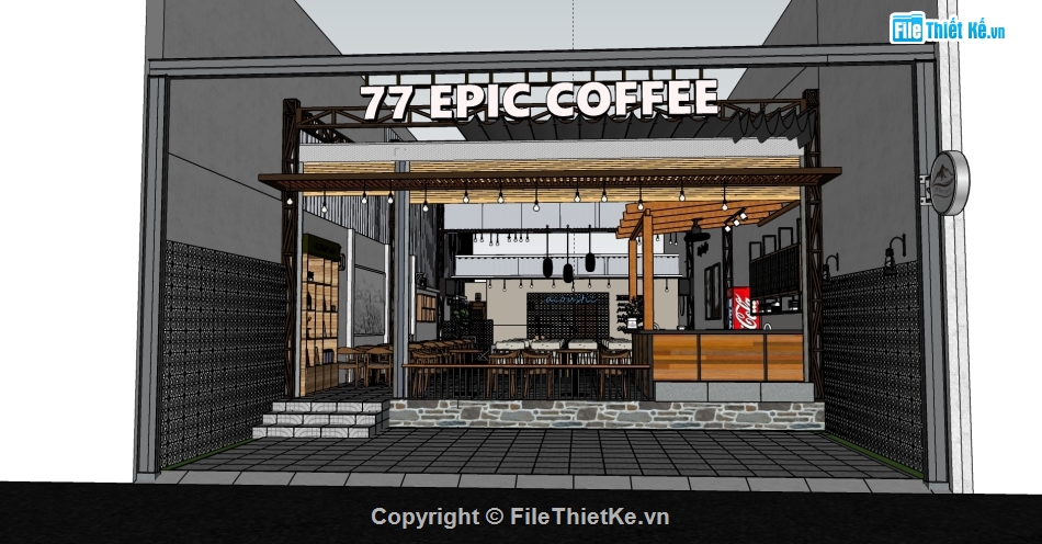 cafe sketchup,quán cafe file sketchup,model su quán cafe