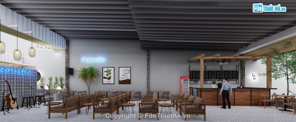 cafe sketchup,quán cafe file sketchup,model su quán cafe