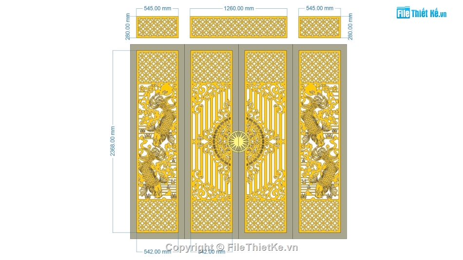 cổng 4 cánh,file cnc cổng 4 cánh cá chép,mẫu cổng 4 cánh cá chép
