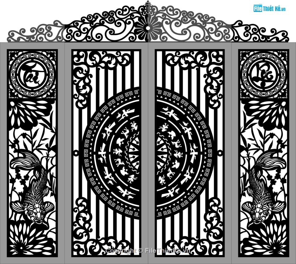 cổng cá chép CNC,CNC cá chép tài lộc,cổng 4 cánh cnc