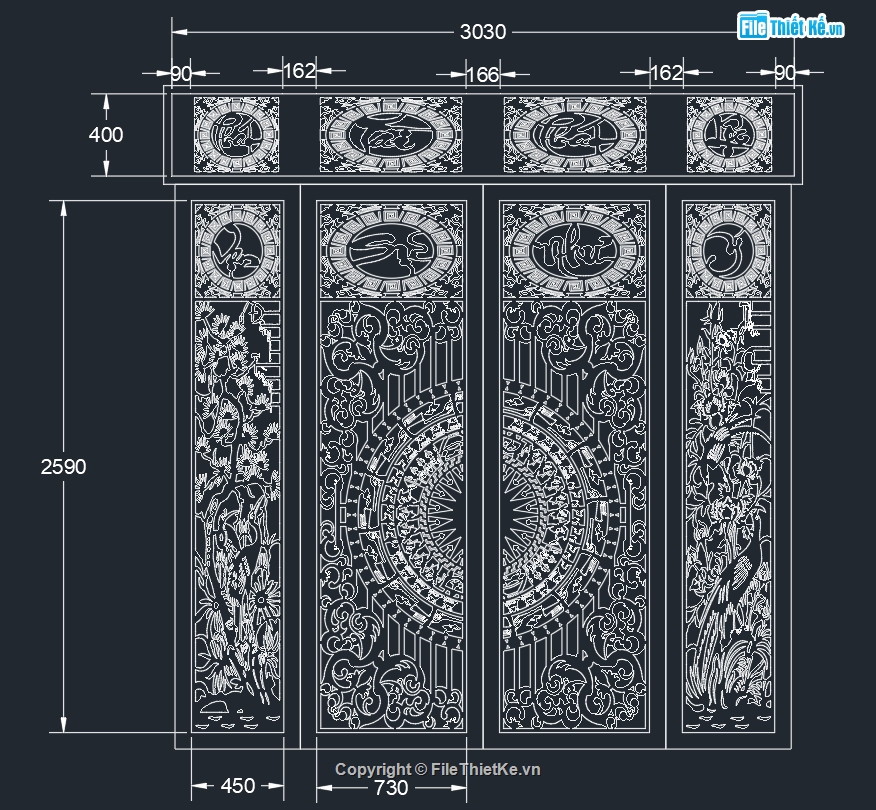 Cổng 4 cánh vạn sự như ý cắt cnc,file dxf cổng 4 cánh cnc,thiết kế cổng 4 cánh cắt cnc